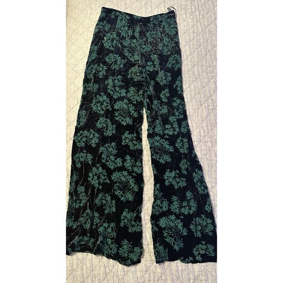 Zara Women Silk Blend Velvet Burnout Pants Green Floral Boho Y2K Whimsigoth Luxe - Picture 9 of 11